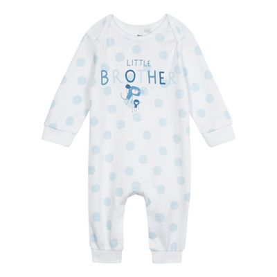 bluezoo Baby boys' white 'Little Brother' print sleepsuit